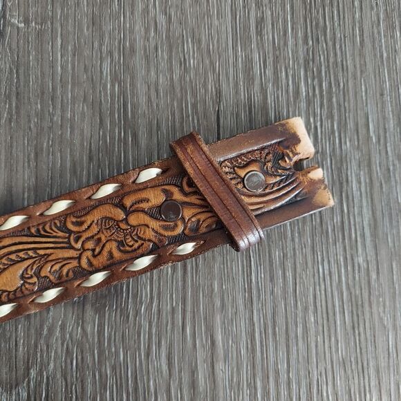 Vintage Nocona Tooled Western Belt Customized "E.M.A." No Buckle Size 34 - Picture 3 of 6